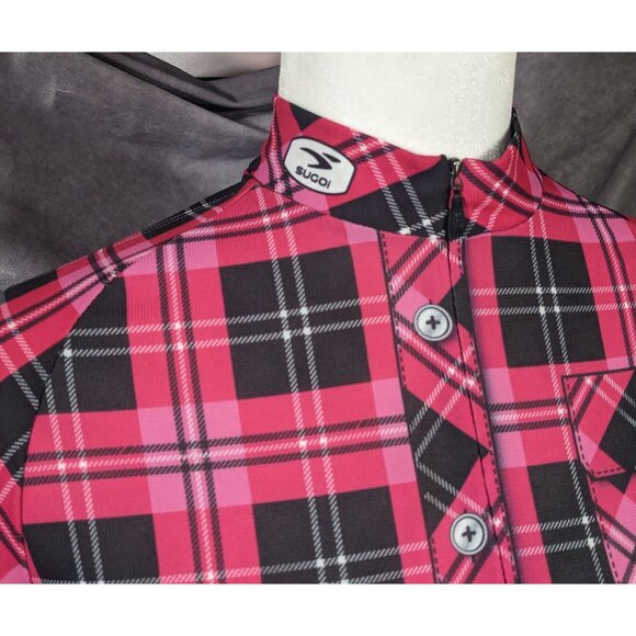 Sugoi Lumber Jane Pink And Black Plaid Cycling Jersey With Pockets Size Small - Picture 15 of 16